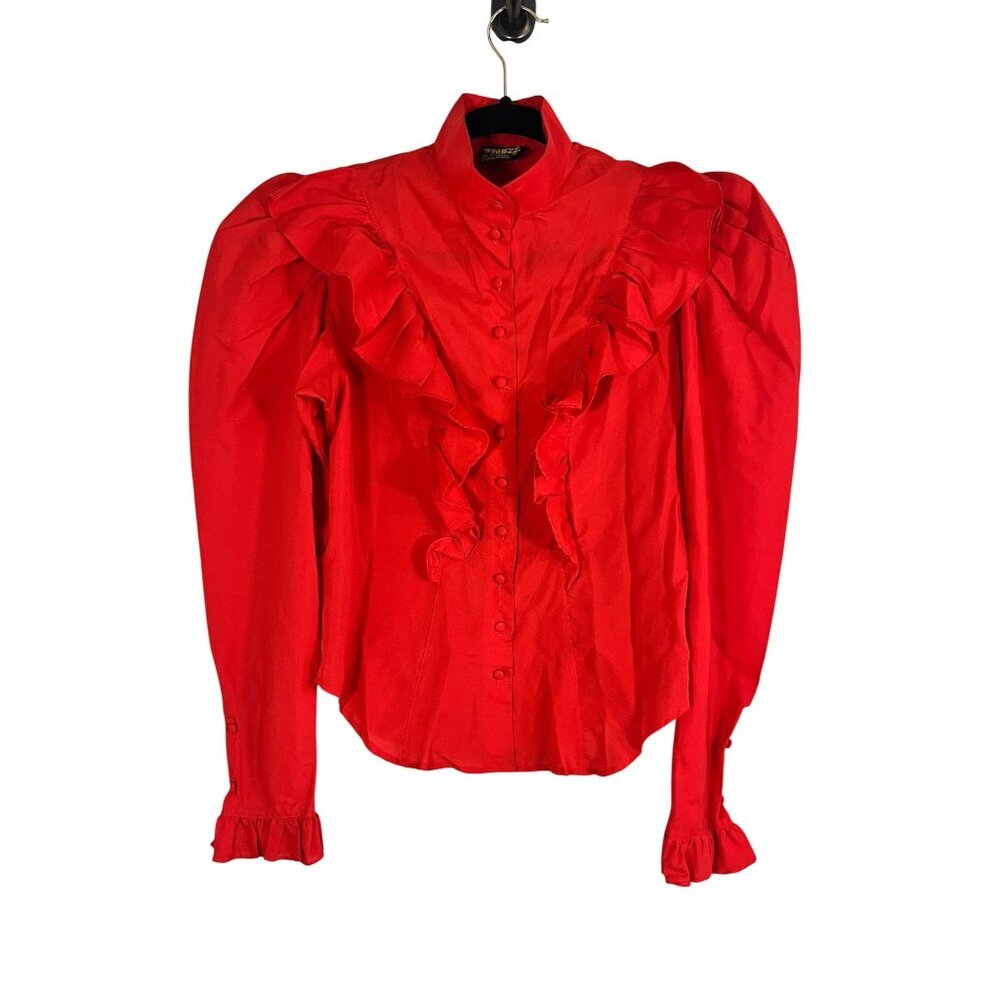 Vintage Victorian Ruffle Steampunk Top Red M Poet 70s Gothic Valentine Feminine